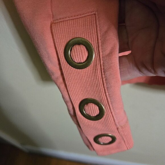 Soft Surroundings Lakshmi Peach Cotton Blend Tunic Top Large Snaps PocketsSize M - Picture 5 of 9